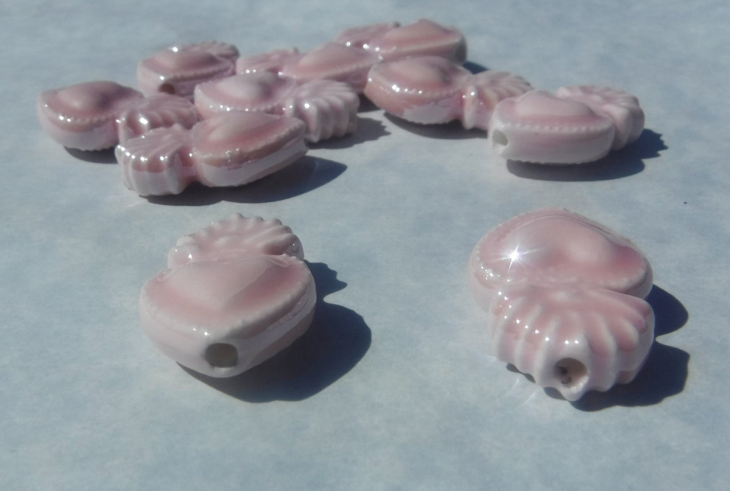 Pink Milagro Heart Beads - Ceramic Mosaic Tiles - Small Sacred Heart Beads - Jewelry Supplies