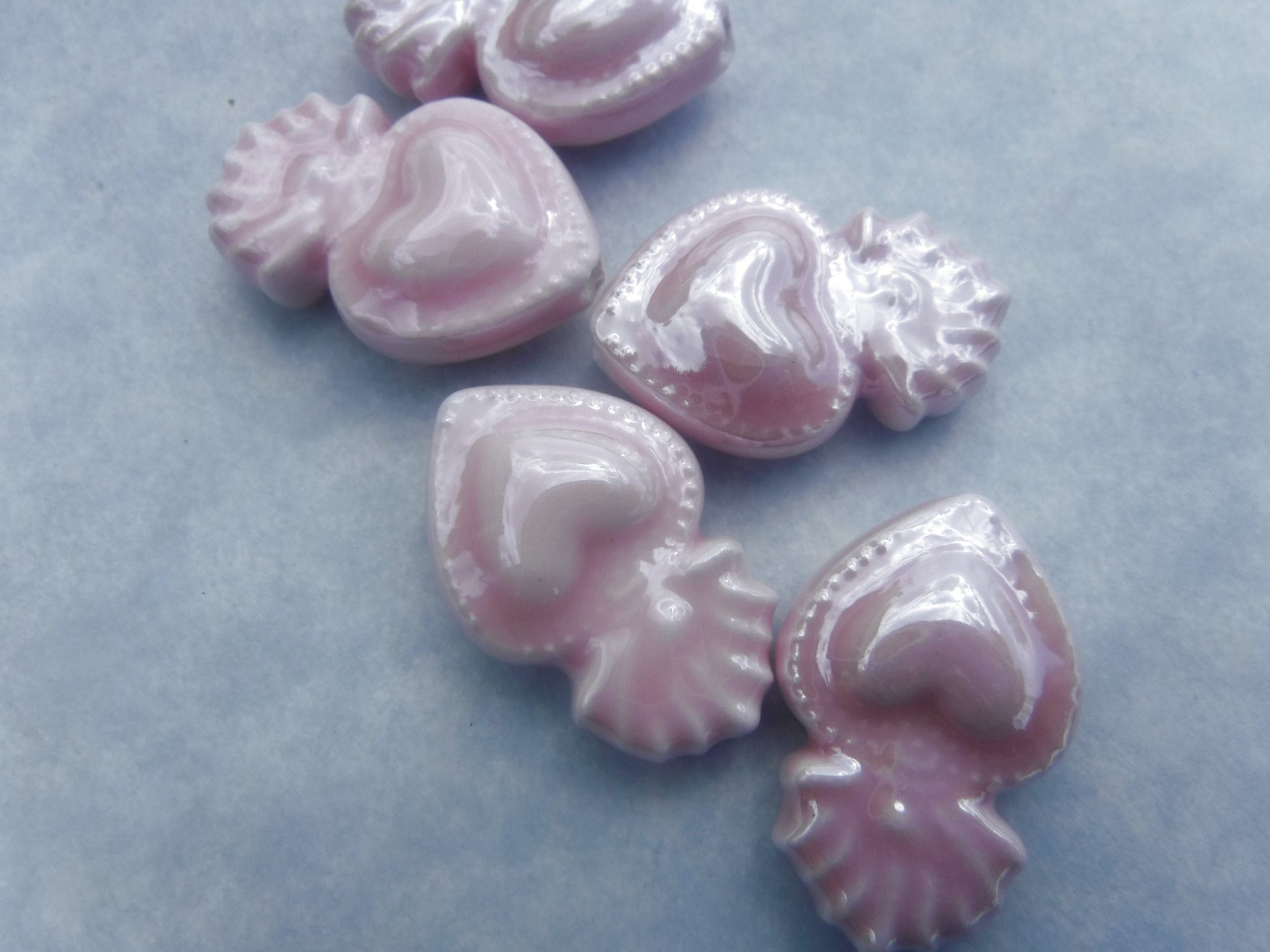 Pink Milagro Heart Beads - Ceramic Mosaic Tiles - Small Sacred Heart Beads - Jewelry Supplies