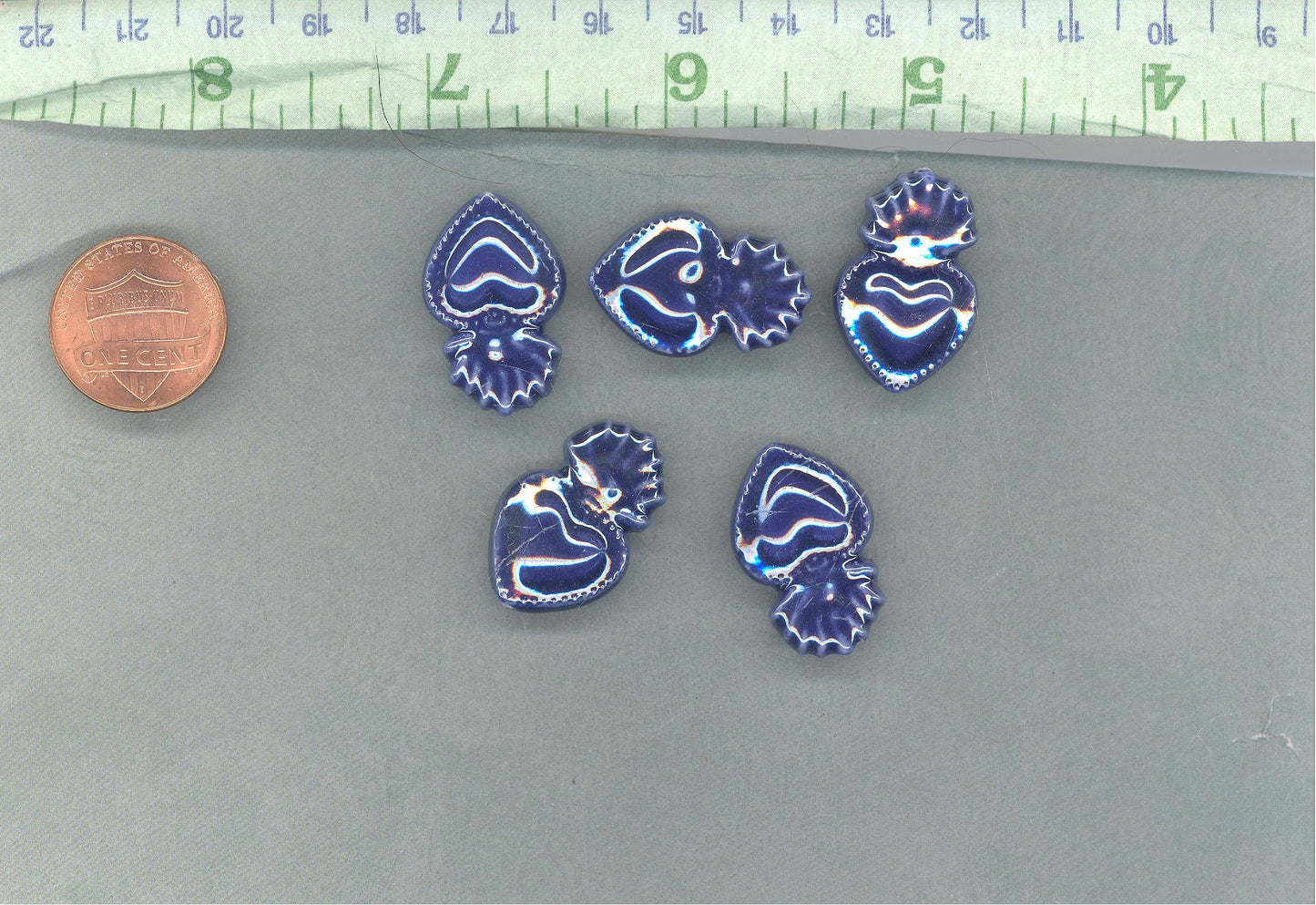 Dark Blue Milagro Heart Beads - Ceramic Mosaic Tiles - Small Sacred Heart Beads - Jewelry Supplies