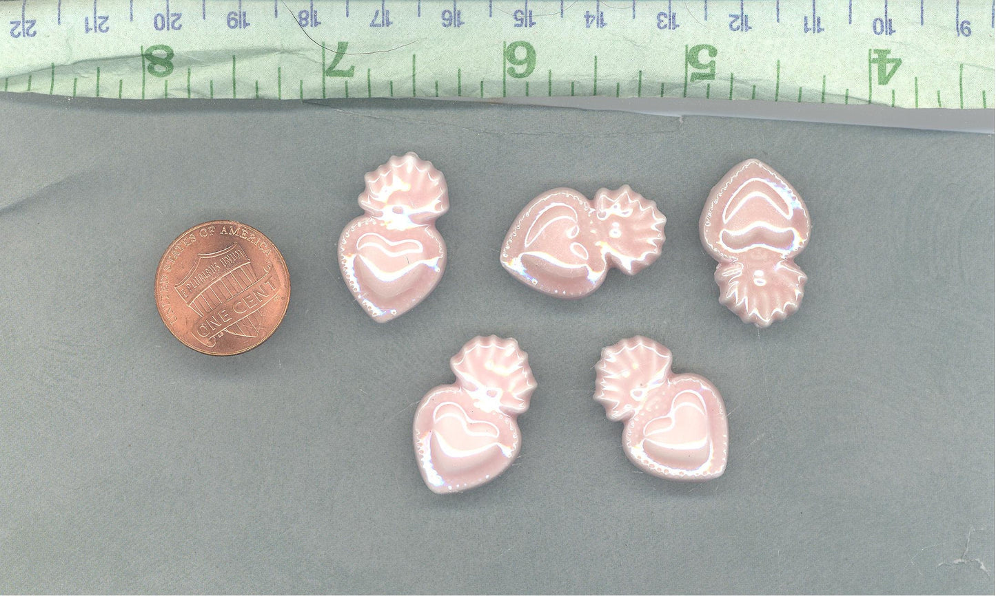 Pink Milagro Heart Beads - Ceramic Mosaic Tiles - Small Sacred Heart Beads - Jewelry Supplies