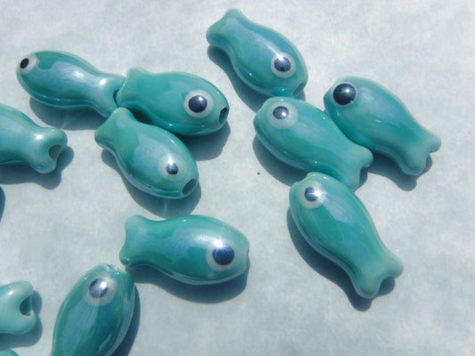 Aqua Fish Beads - Ceramic Mosaic Tiles - Teal Small Fish Beads - Jewelry Supplies
