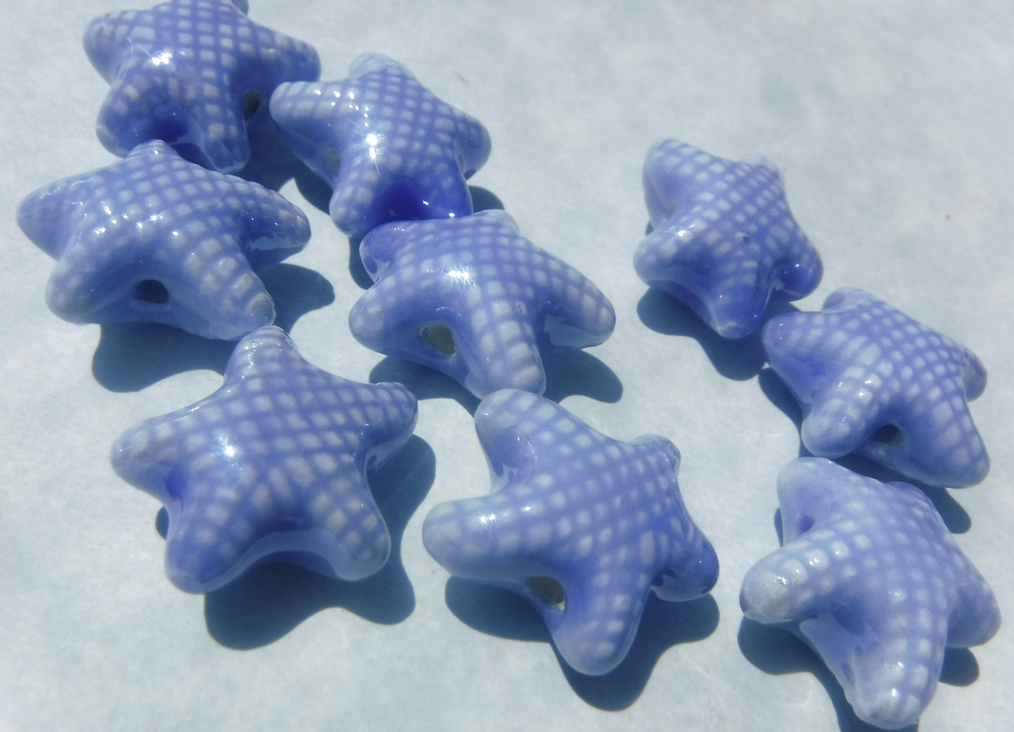 Periwinkle Blue Starfish Beads - Ceramic Mosaic Tiles - 10 Puffy Beads - Sea Stars