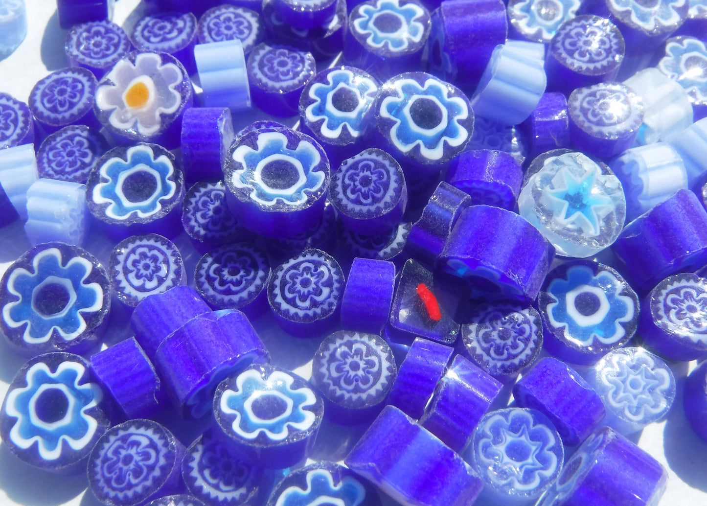 Greek Blue Mix Millefiori - 25 grams - Unique Mosaic Glass Tiles - Mix of Different Patterns