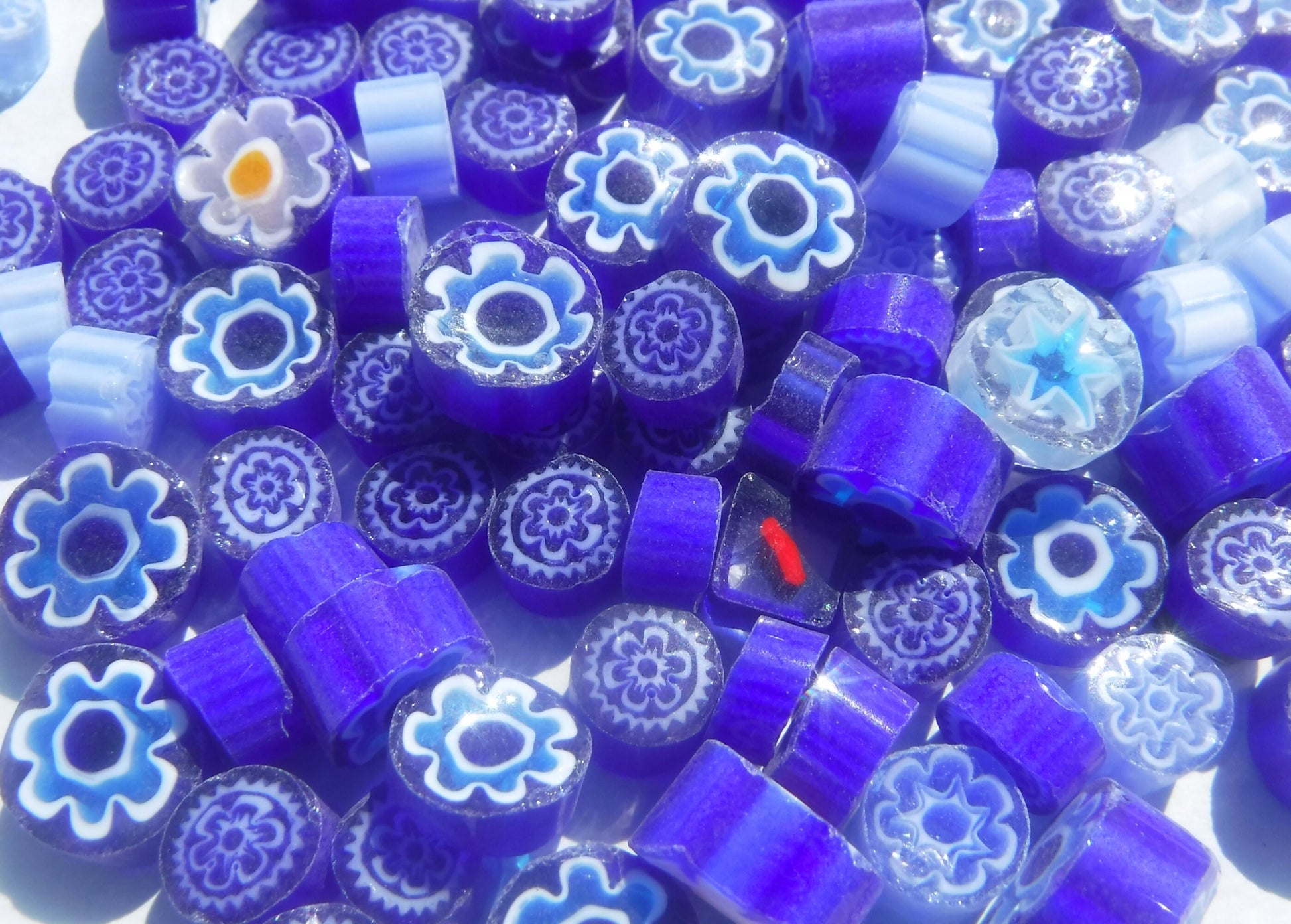 Greek Blue Mix Millefiori - 25 grams - Unique Mosaic Glass Tiles - Mix of Different Patterns