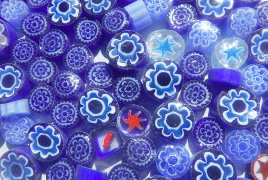 Greek Blue Mix Millefiori - 25 grams - Unique Mosaic Glass Tiles - Mix of Different Patterns