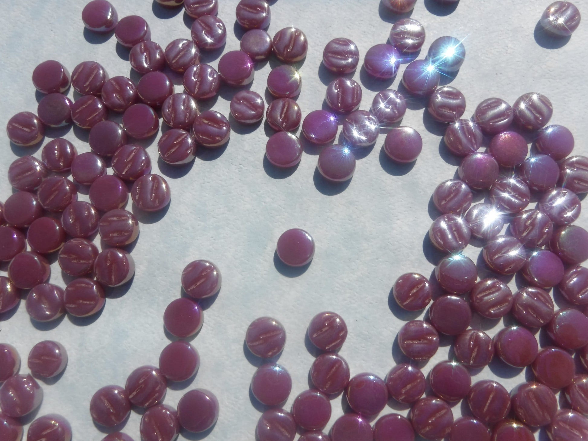 Raspberry Pink MINI Iridescent Glass Drops Mosaic Tiles - 50 grams - Over 100 Tiles