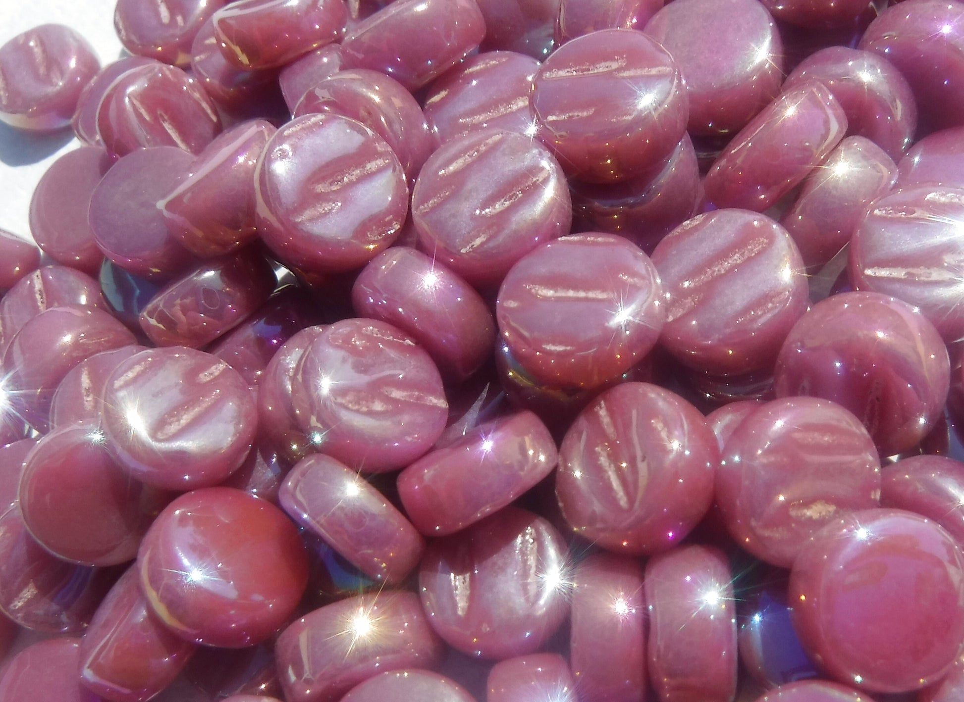 Raspberry Pink MINI Iridescent Glass Drops Mosaic Tiles - 50 grams - Over 100 Tiles