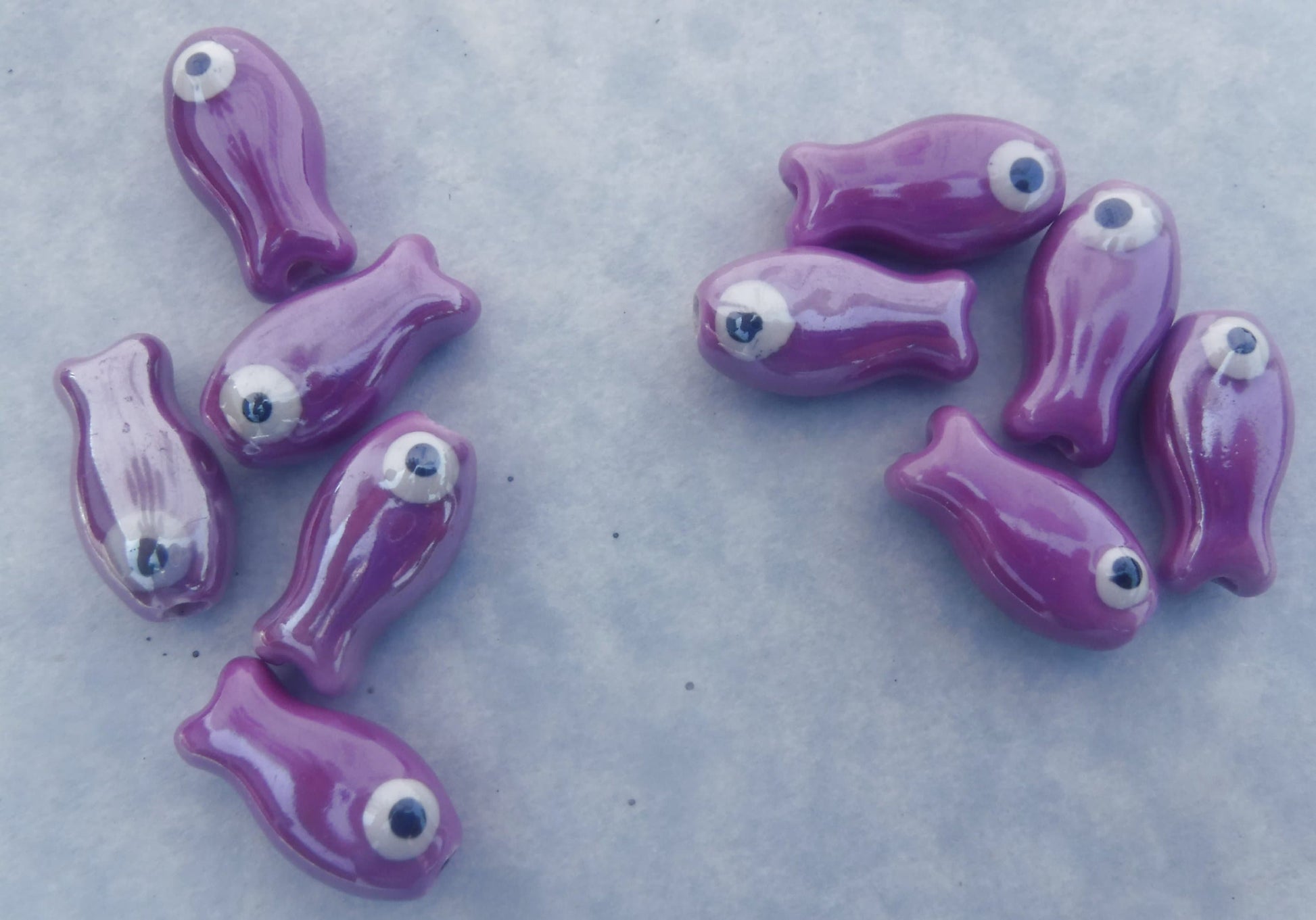 Purple Fish Beads - Ceramic Mosaic Tiles - Small Fish Beads - Jewelry Supplies