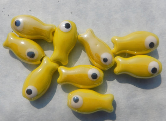 Yellow Fish Beads - Ceramic Mosaic Tiles - Jewelry Supplies