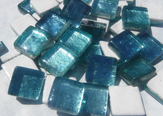 Pale Teal Foil Square Crystal Tiles - 12mm - 50g - Approx 25 Metallic Glass Mosaic Tiles
