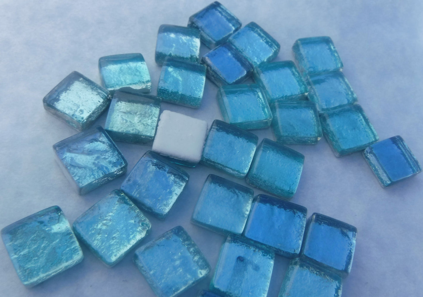 Pale Teal Foil Square Crystal Tiles - 12mm - 50g - Approx 25 Metallic Glass Mosaic Tiles