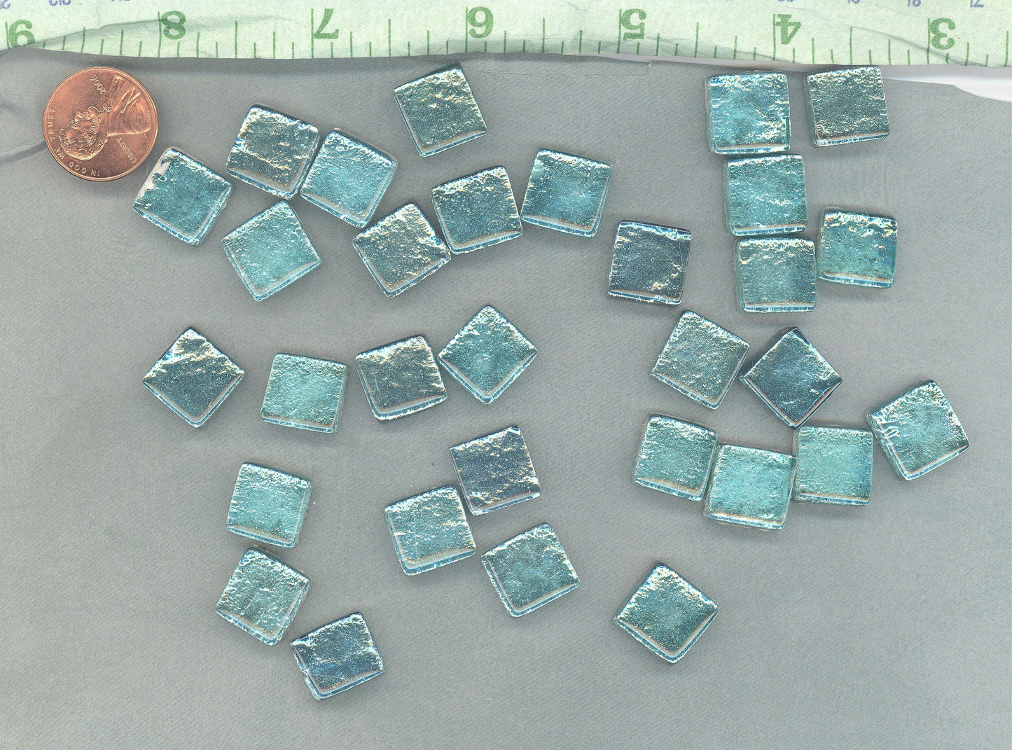 Pale Teal Foil Square Crystal Tiles - 12mm - 50g - Approx 25 Metallic Glass Mosaic Tiles