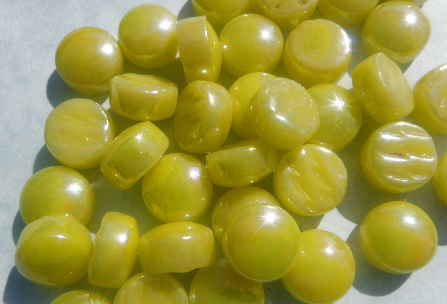 Lemon Chiffon Iridescent Glass Drops - 100 grams - Glass Gems in Acid Yellow - Over 60 Tiles