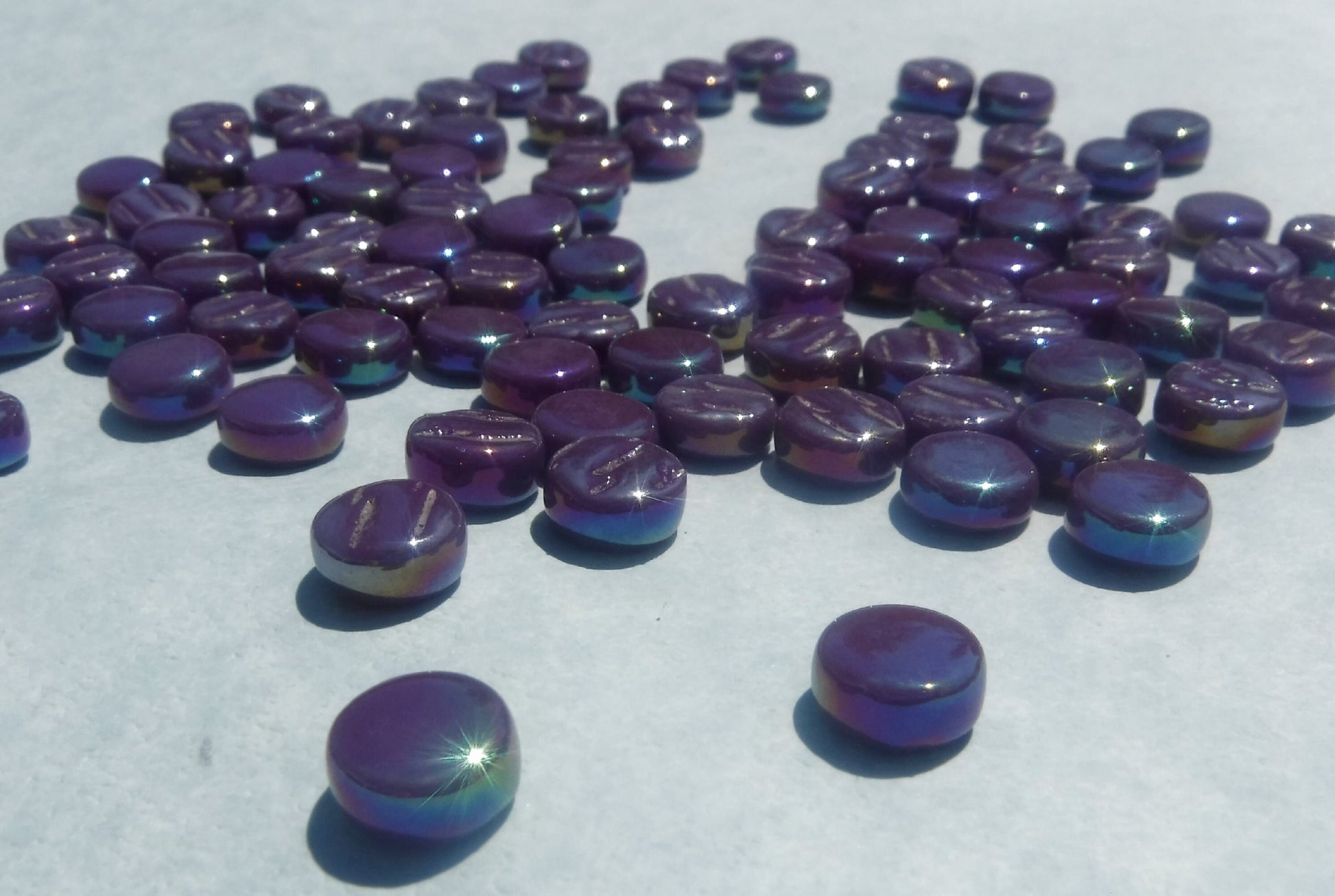 Purple Grape MINI Iridescent Glass Drops Mosaic Tiles - 50 grams - Over 100 Tiles