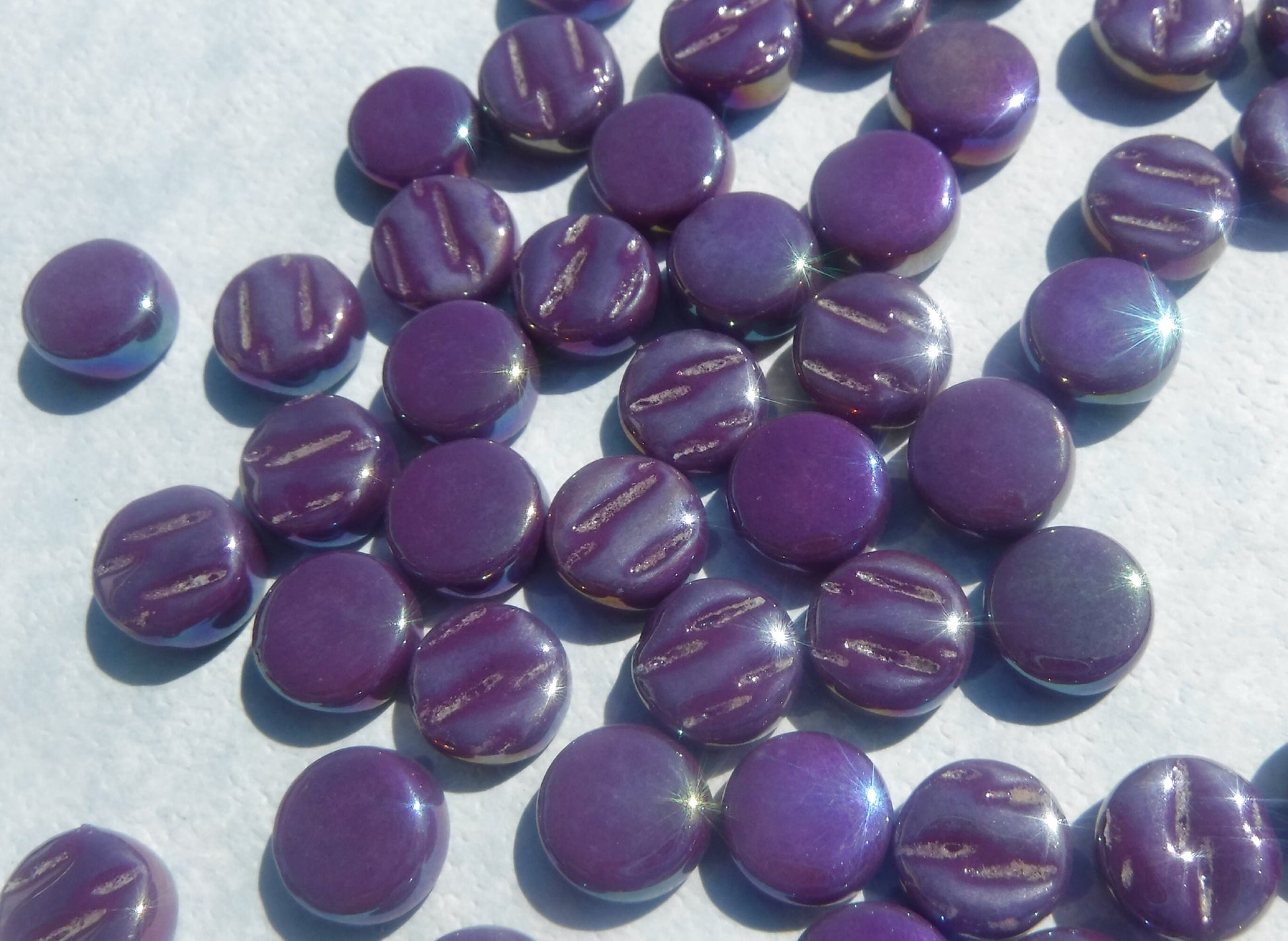 Purple Grape MINI Iridescent Glass Drops Mosaic Tiles - 50 grams - Over 100 Tiles