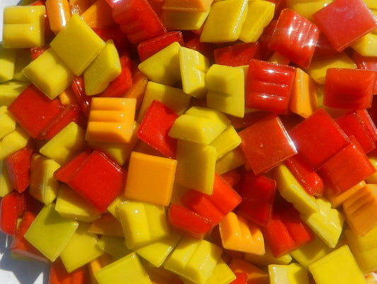 Yellow Orange Red Mix Glass Mosaic Tiles Squares - 1 cm - 100g of Venetian Glass Tiles in Endless Summer Assortment - Approx 140 Tiles