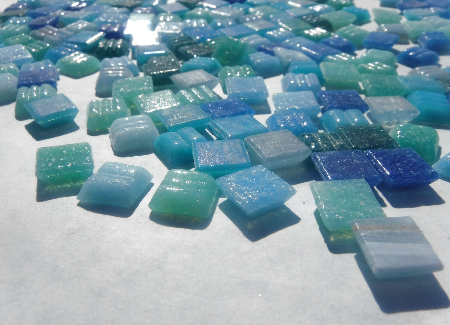 Blue and Green Mix Glass Mosaic Tiles Squares - 1 cm - 100g of Venetian and Vitreous Glass in Aqua Vita Assortment - Approx 140 Tiles
