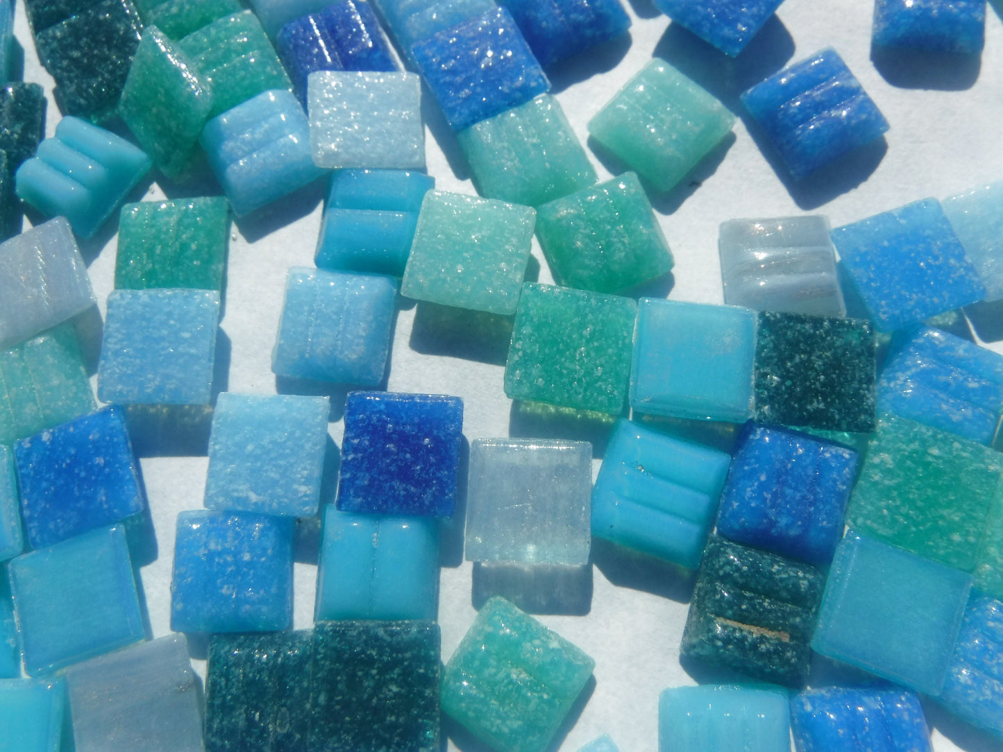 Blue and Green Mix Glass Mosaic Tiles Squares - 1 cm - 100g of Venetian and Vitreous Glass in Aqua Vita Assortment - Approx 140 Tiles