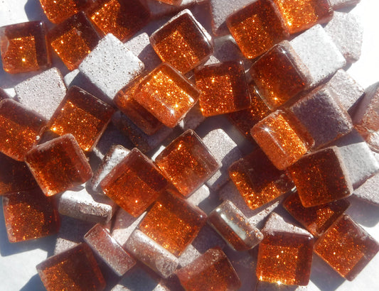 Orange Tiny Glitter Tiles - 1 cm Squares - 100g - Over 100 Metallic Tiny Glass Tiles in Roasted Orange