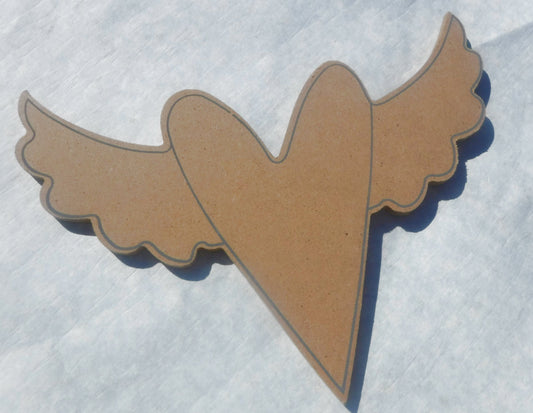 Winged Heart Plaque - 8" - Unfinished MDF THIN - Use as a Base for Mosaics Decoupage or Decorative Painting - Love Valentines Day