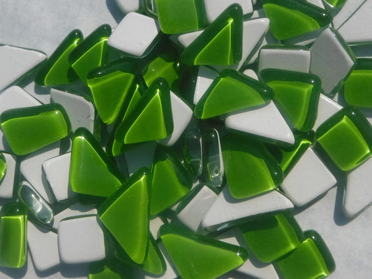 Green Glass Puzzle Tiles - Assorted Shapes - 100 grams Mosaic Tiles
