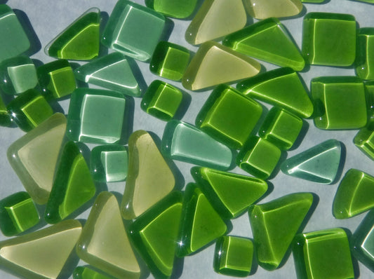 Hosta Green Glass Puzzle Tiles - Assorted Shapes and Colors - 100 grams Mosaic Tiles - Approx 30 Tiles