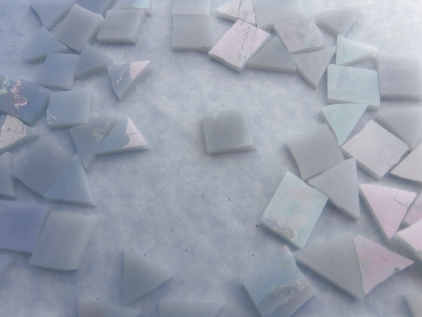 Stained Glass Mosaic Tiles - Iridescent Gray - 1/2 Pound - 5-15 mm Various Shapes