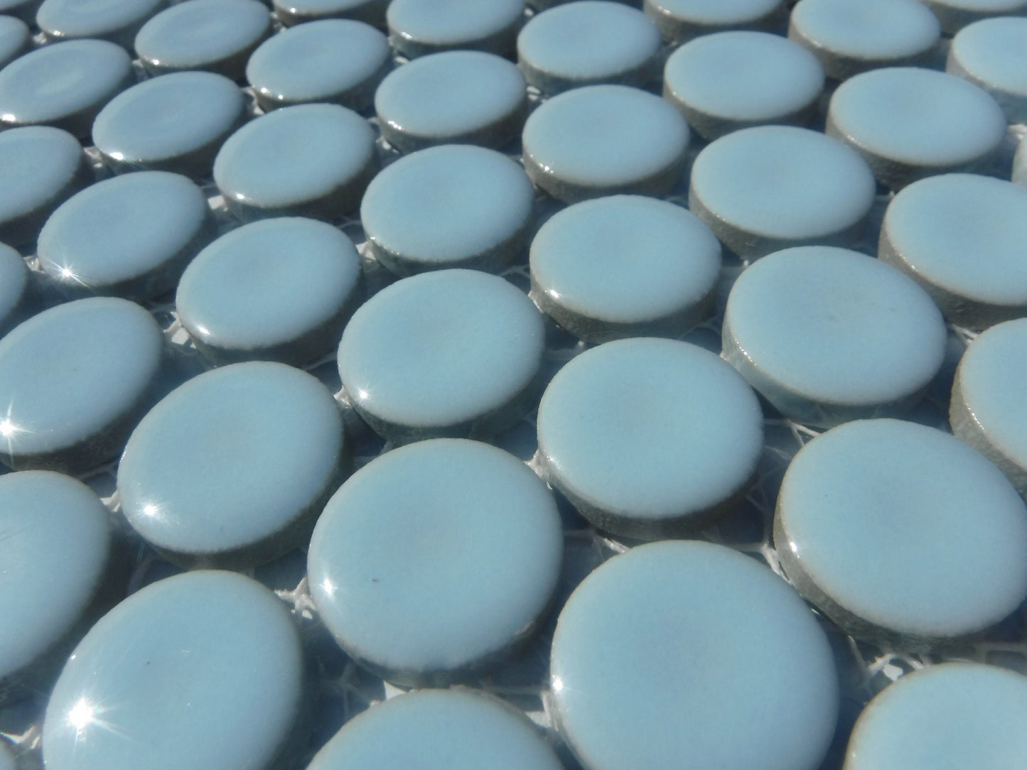 Pale Blue Ceramic Tiles - 2 cm Penny Rounds Mosaic Tiles - 25 Tiles - Porcelain Circles