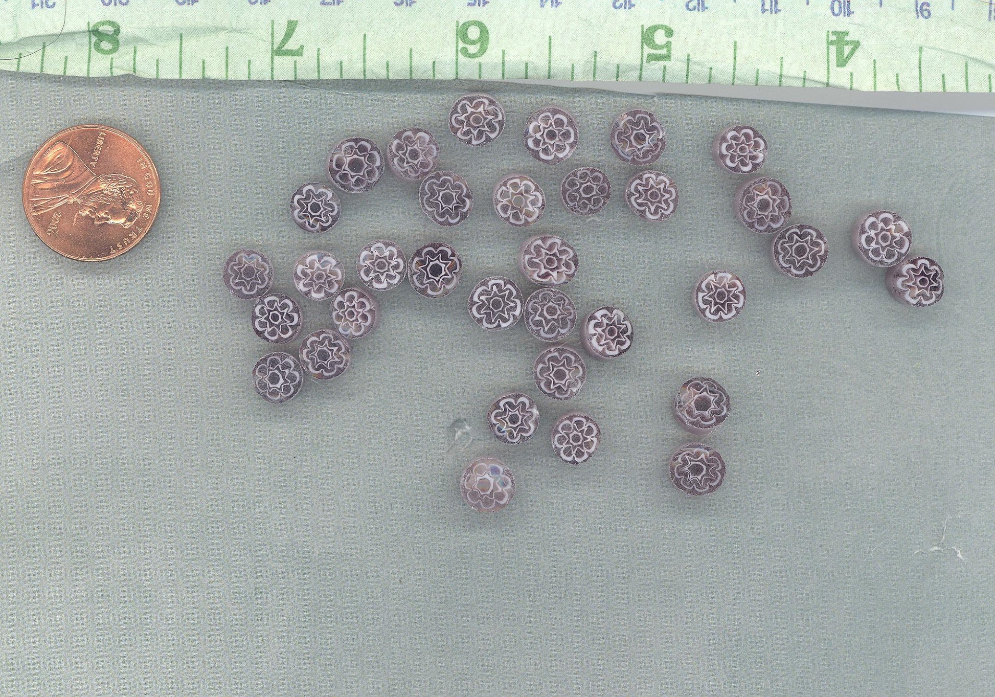 White Flowers in Violet Millefiori - 25 grams - Unique Mosaic Glass Tiles - Purple Floral Pattern