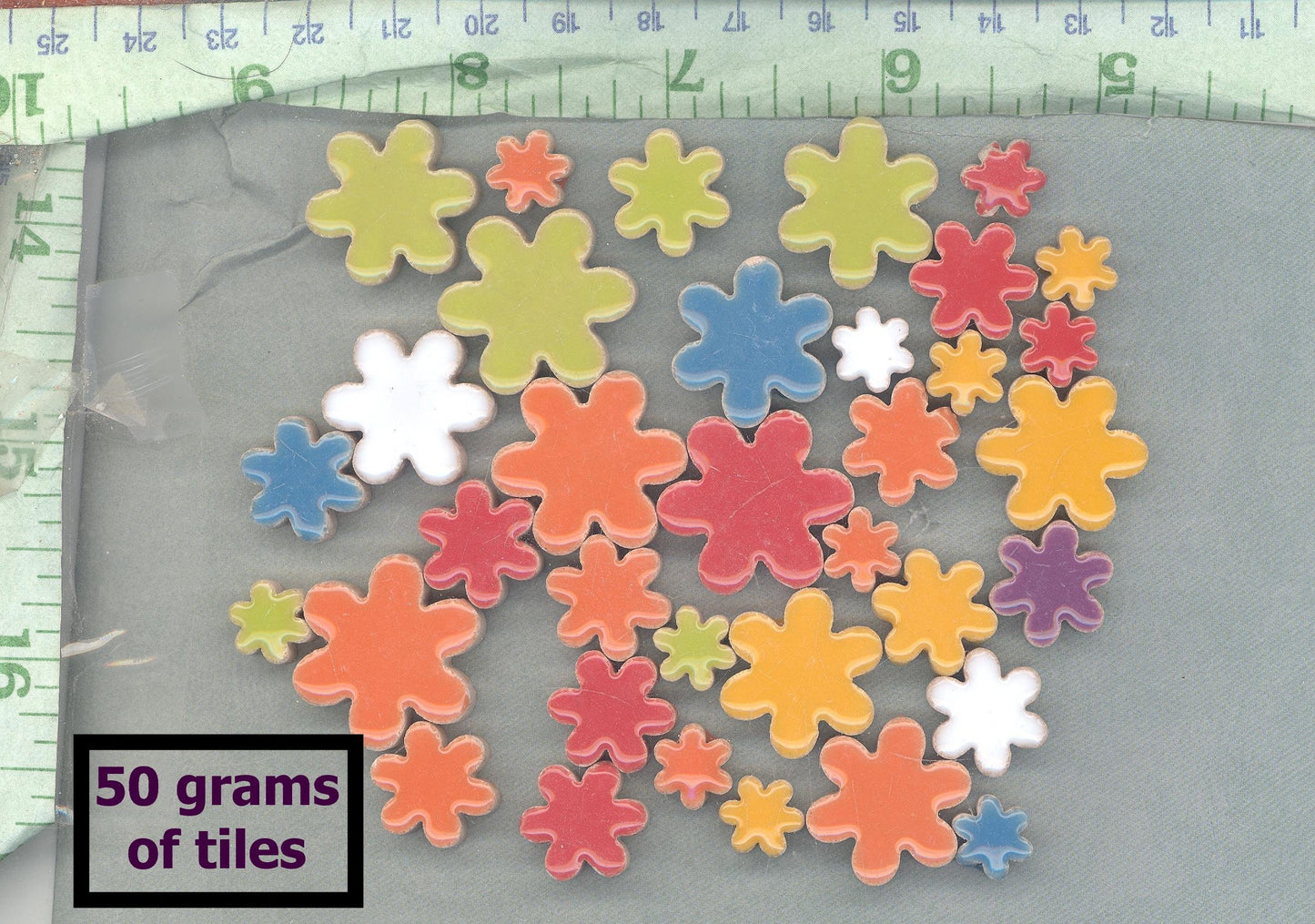 Pretty Posy Mix - Assorted Colors and Sizes of Ceramic Flowers Mosaic Tiles - 50g