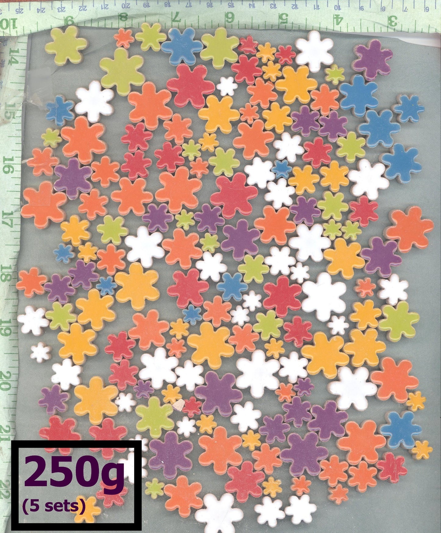 Pretty Posy Mix - Assorted Colors and Sizes of Ceramic Flowers Mosaic Tiles - 50g