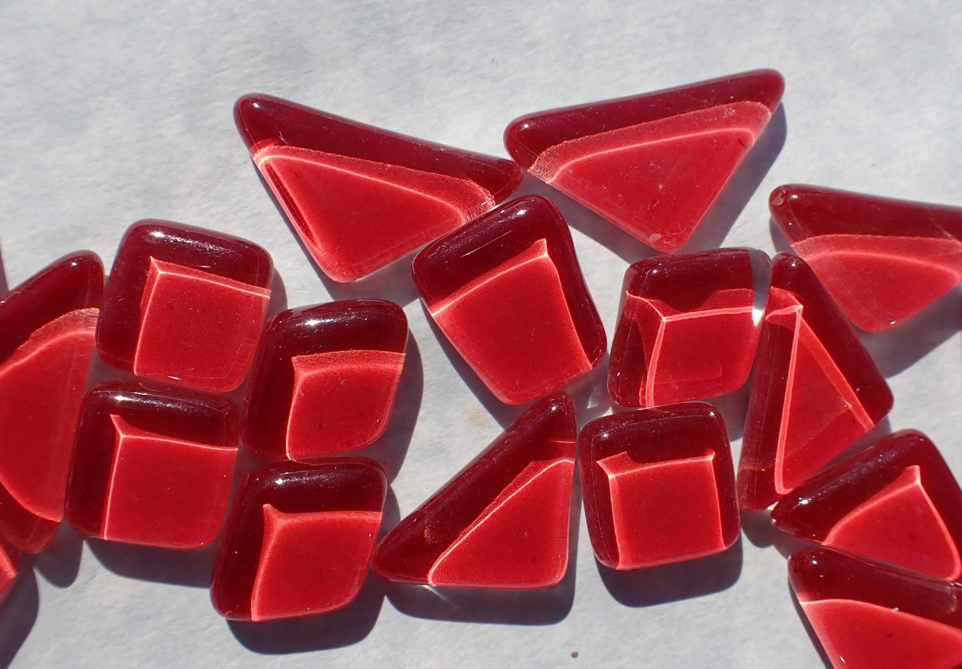 Red Glass Puzzle Tiles - Assorted Shapes - 100 grams Mosaic Tiles