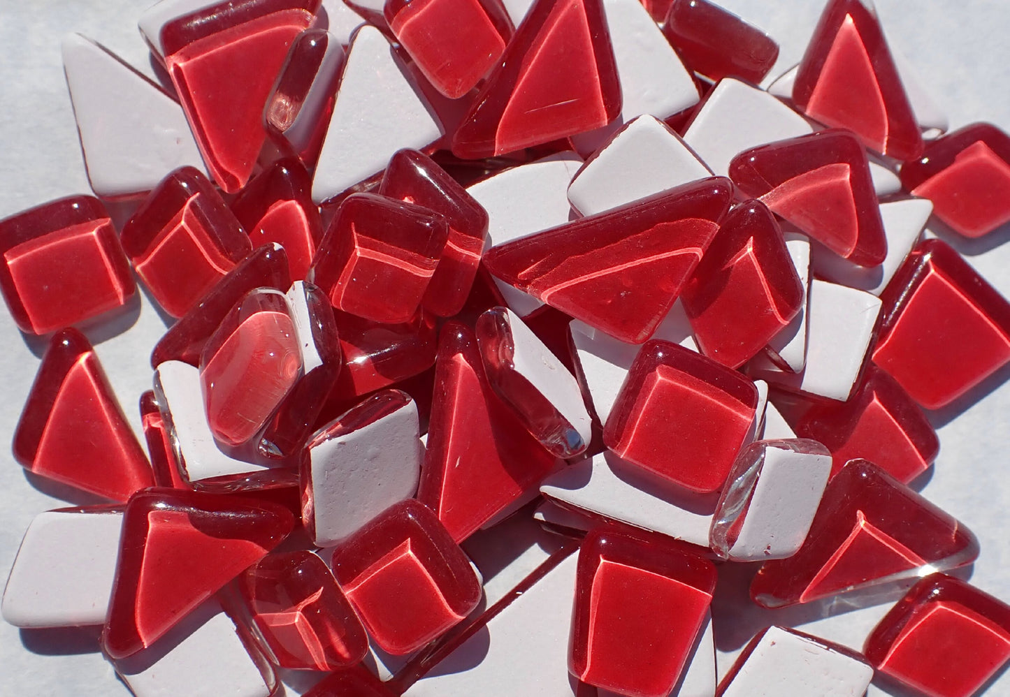 Red Glass Puzzle Tiles - Assorted Shapes - 100 grams Mosaic Tiles