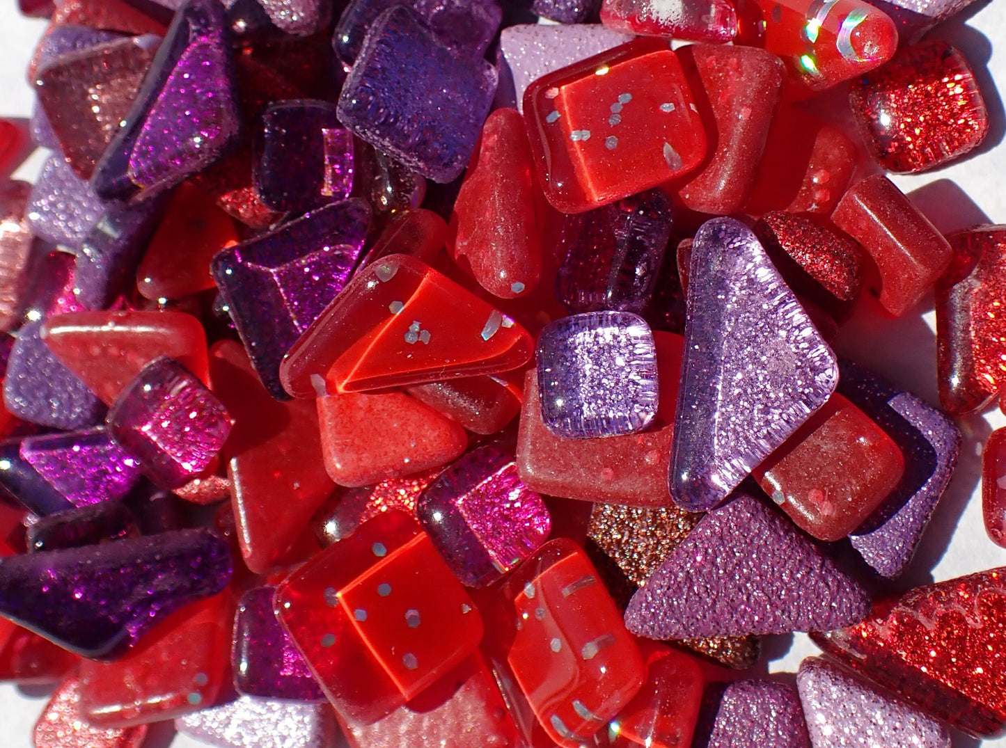 Purple Passion Glitter Tiles - Assorted Shapes and Colors - 100 grams Mosaic Puzzle Tiles Glass