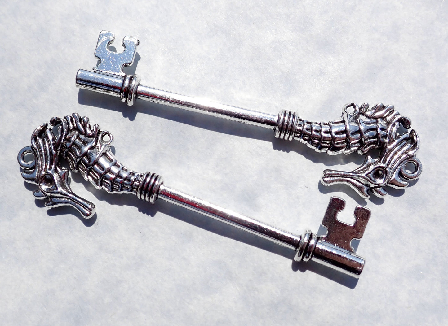 Seahorse Keys - Set of 2 New Silver Toned Skeleton Keys Charms for Mosaics Mixed Media Art Jewelry