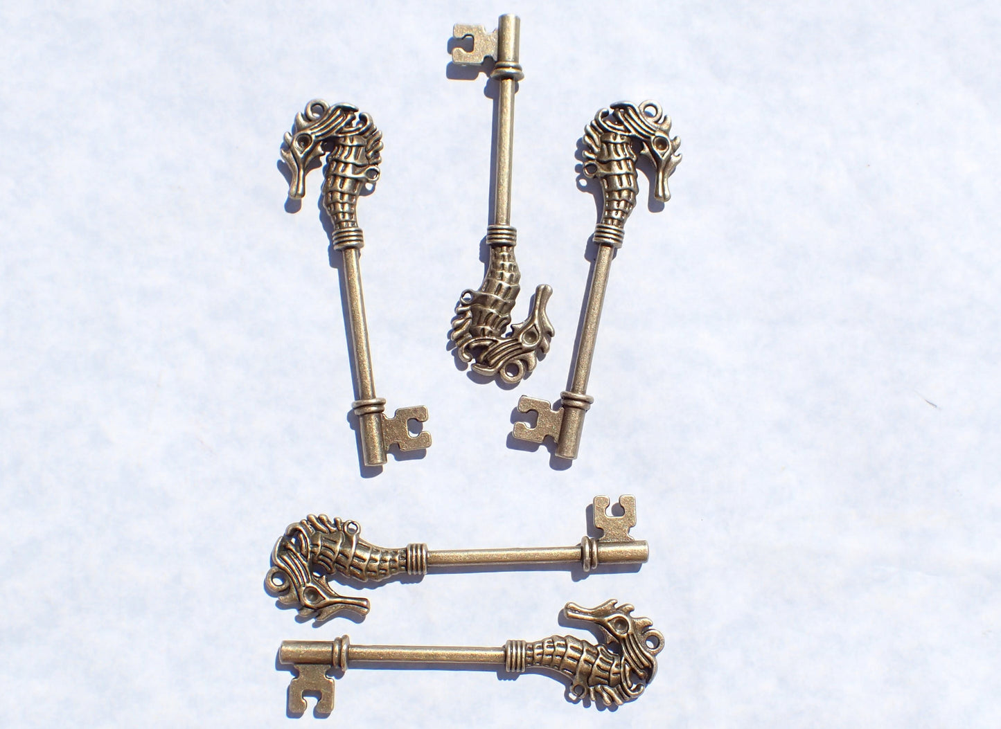 Seahorse Keys - Set of 2 New Bronze Toned Skeleton Keys Charms for Mosaics Mixed Media Art Jewelry