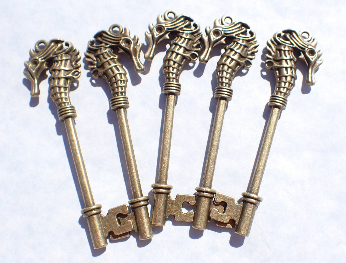 Seahorse Keys - Set of 2 New Bronze Toned Skeleton Keys Charms for Mosaics Mixed Media Art Jewelry