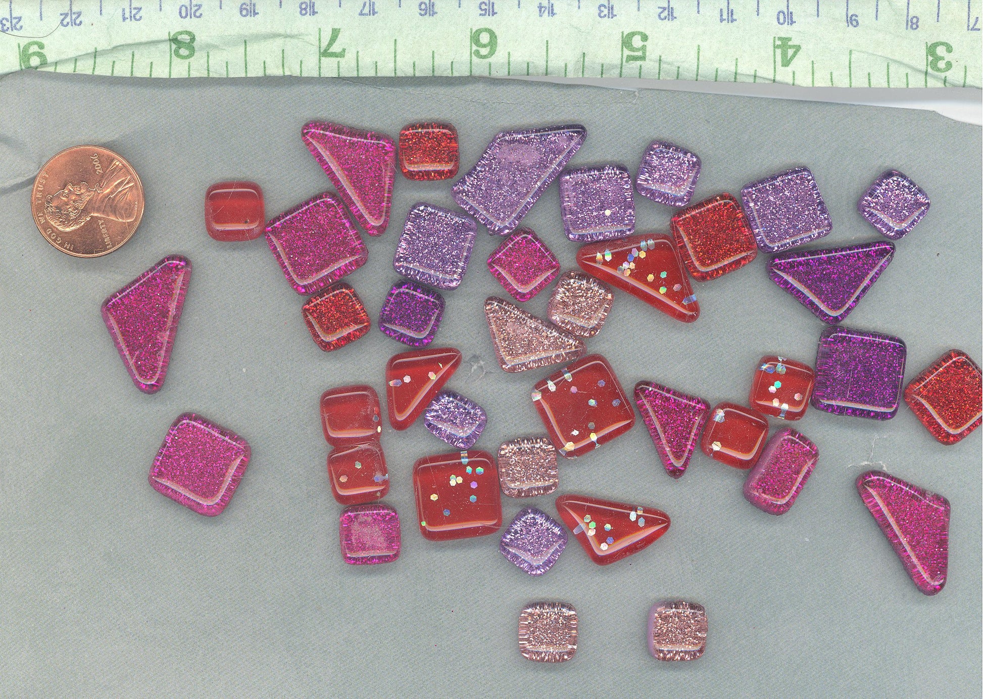 Purple Passion Glitter Tiles - Assorted Shapes and Colors - 100 grams Mosaic Puzzle Tiles Glass