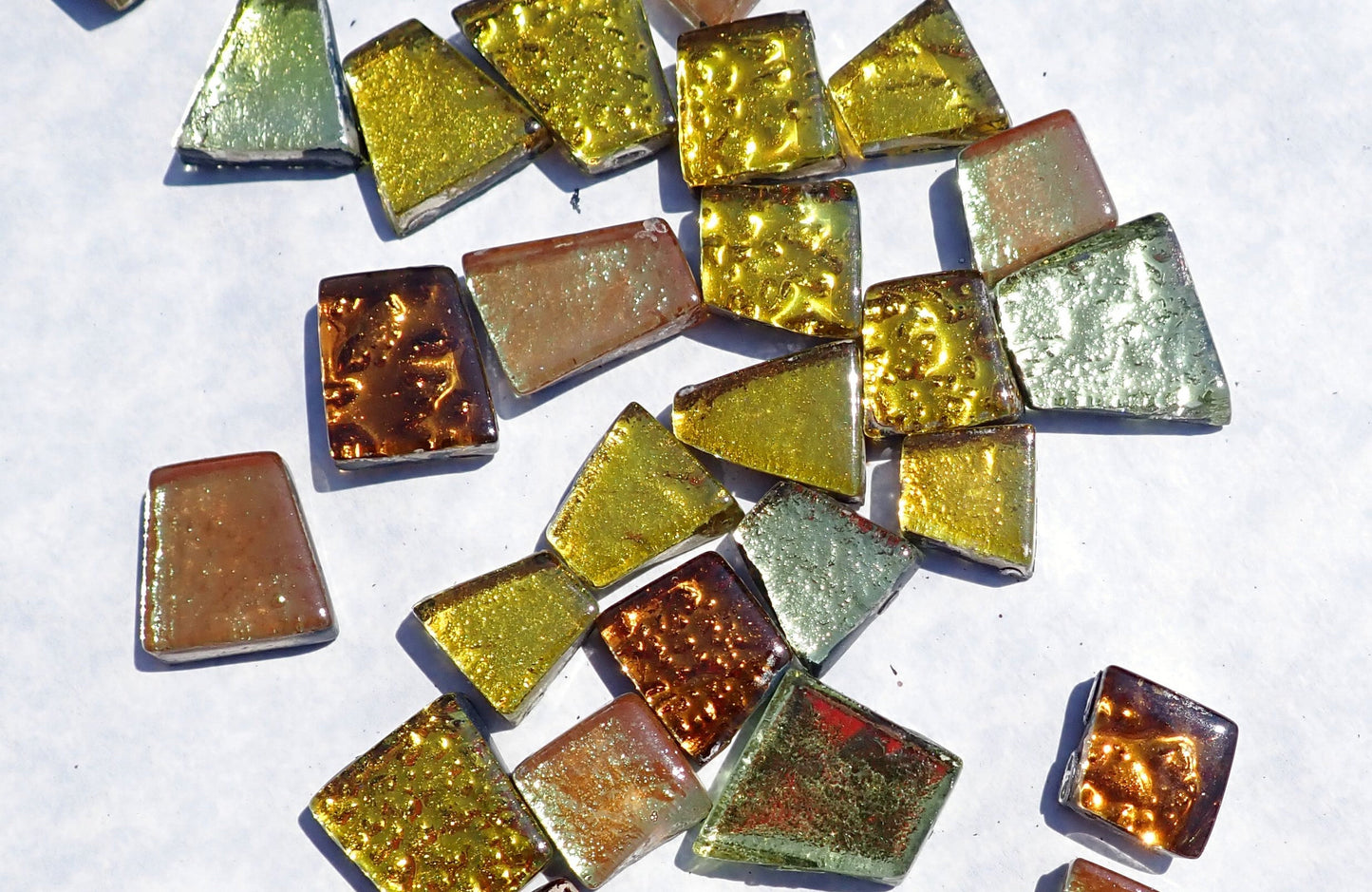 Gold and Bronze Glass Tiles - Metallic Foil - Assorted Shapes - 50 grams Mosaic Tiles - Ganymede Gold