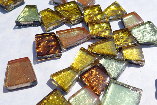 Gold and Bronze Glass Tiles - Metallic Foil - Assorted Shapes - 50 grams Mosaic Tiles - Ganymede Gold