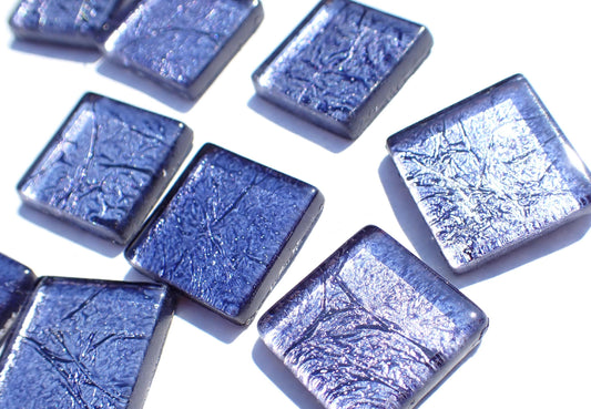 Midnight Blue Foil Square Tiles - 25 Glass Mosaic Tiles - 20mm