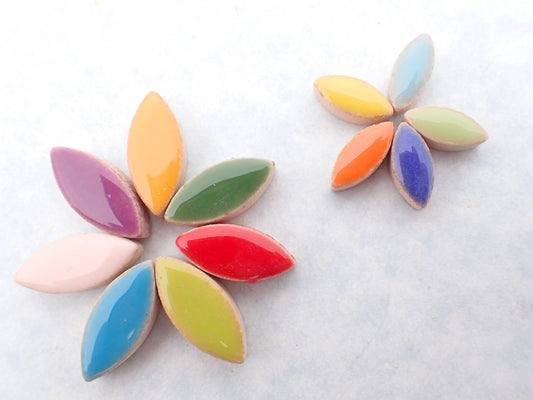 Colorful Mix Petals Mosaic Tiles - 50g Ceramic Leaves in Mix of 2 Sizes 1/2" and 3/4" in Assorted Colors