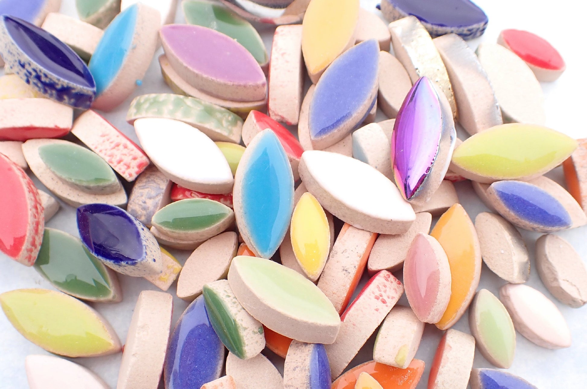 Colorful Mix Petals Mosaic Tiles - 50g Ceramic Leaves in Mix of 2 Sizes 1/2" and 3/4" in Assorted Colors
