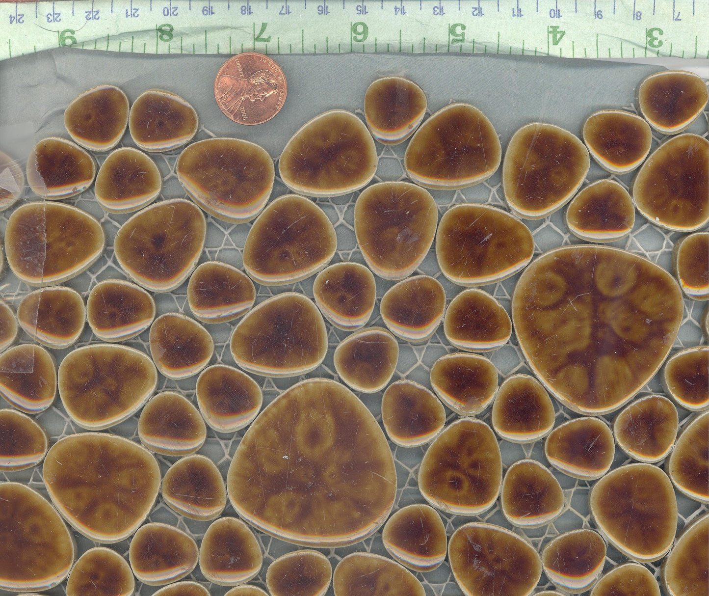 Mahogany Pebble Ceramic Mosaic Tiles - Half Pound in Assorted Sizes - Deep Brown