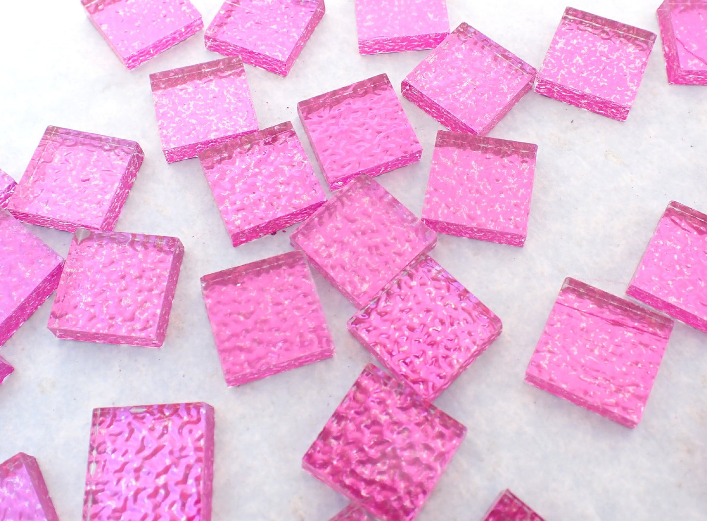 Fuchsia Textured Mirror Square Tiles - 50g - Approx 25 Glass Mosaic Tiles - 15mm