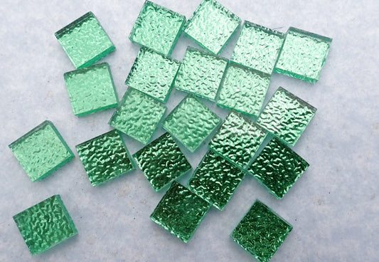 Green Textured Mirror Square Tiles - 50g - Approx 25 Glass Mosaic Tiles - 15mm