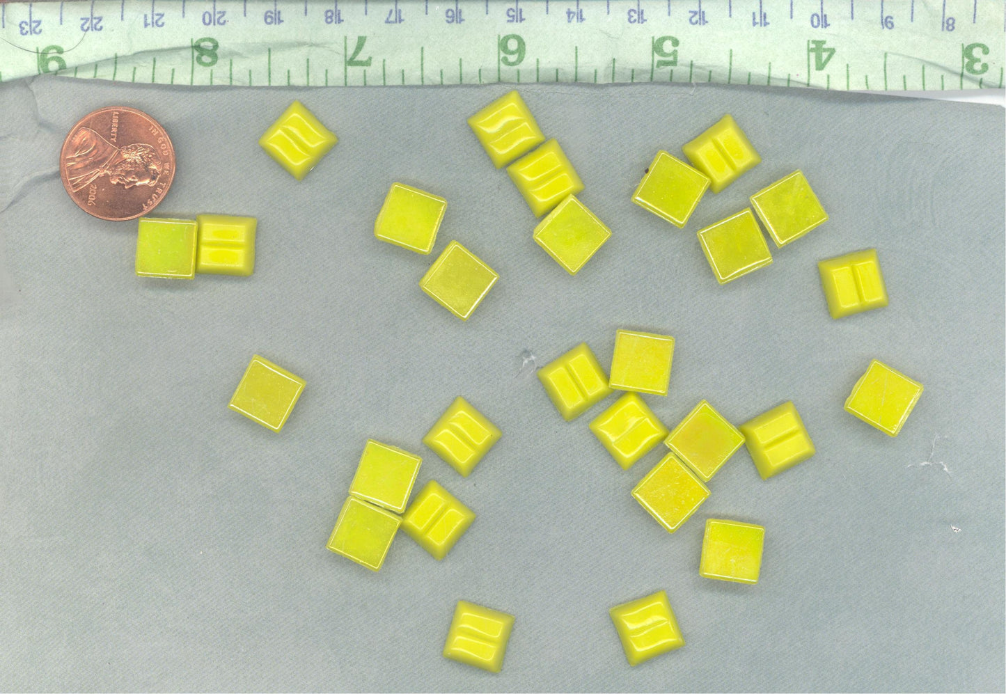 Lemon Yellow Iridescent Venetian Glass Tiles - 1 cm - Approx 3/8 inch - Mosaic Tiles - 100 grams