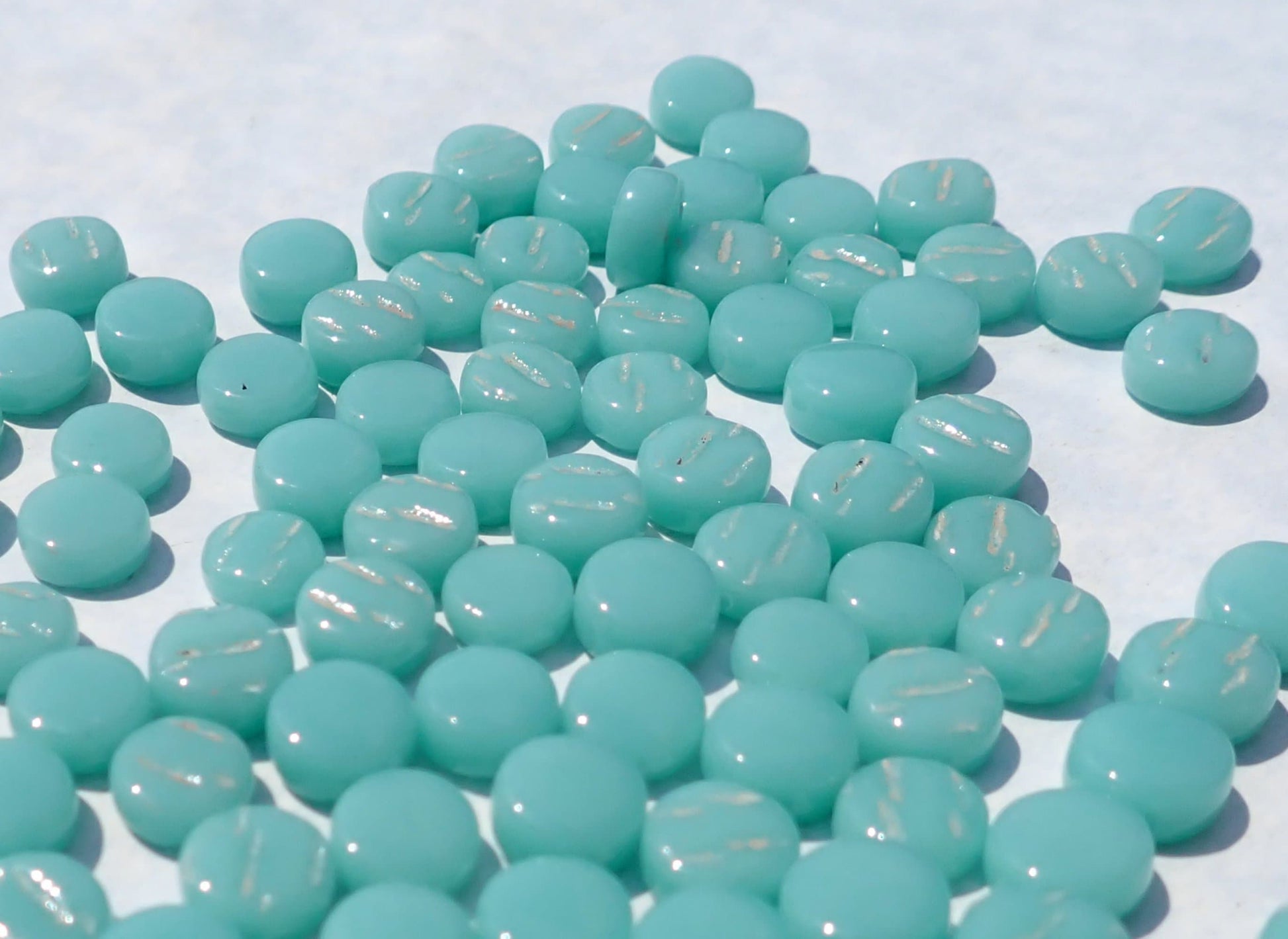 Pale Teal MINI 8mm Glass Drops Mosaic Tiles - 50 grams
