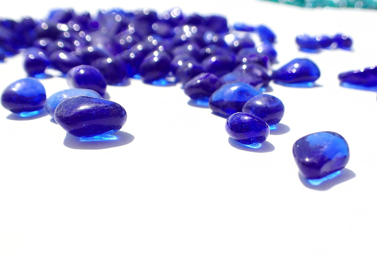 Blue Tumbled Glass Pebbles - Half Pound - Vase Fillers - Cottage Decor Wedding - Aquarium Gravel