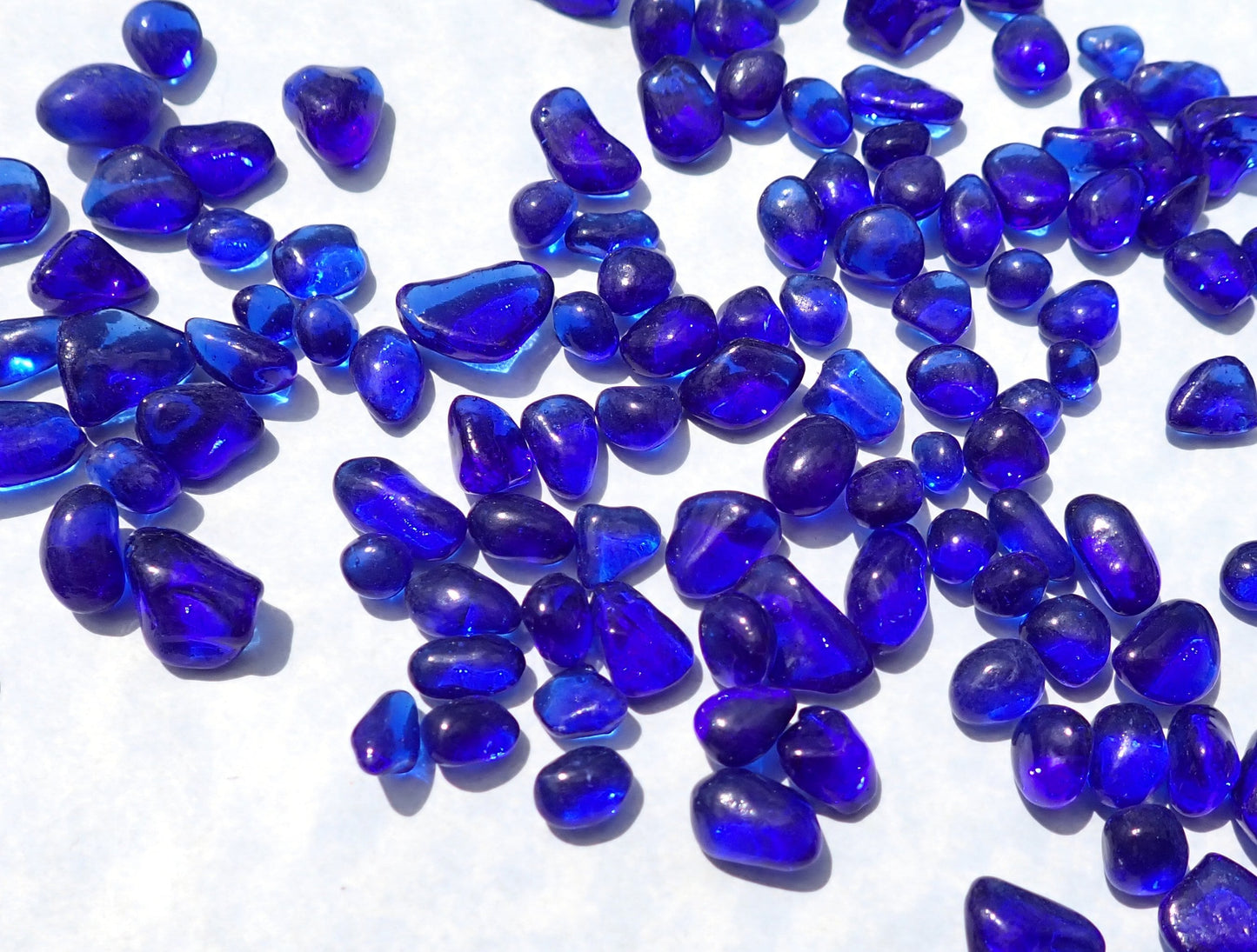 Blue Tumbled Glass Pebbles - Half Pound - Vase Fillers - Cottage Decor Wedding - Aquarium Gravel